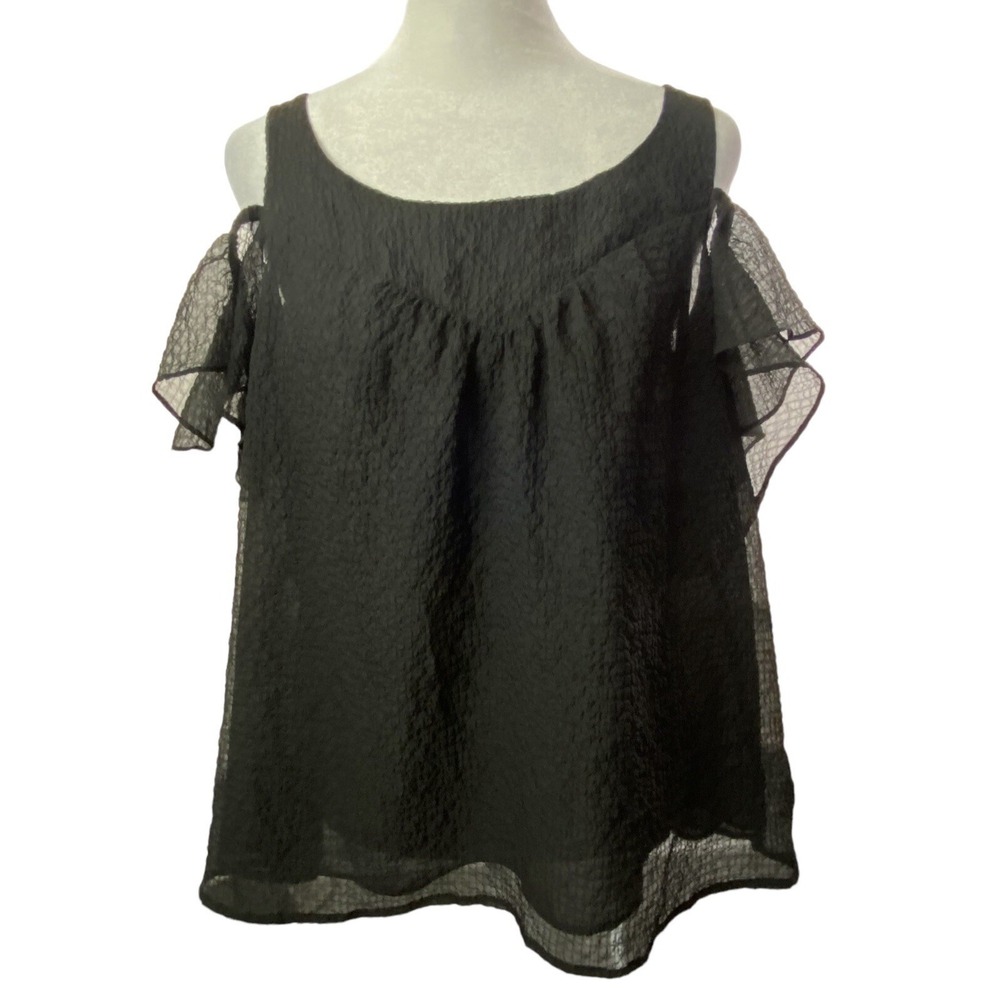 Anthropologie MAEVE Women Short Flutter Sleeve Cold Shoulder Blouse Sz 8 Black - Picture 1 of 12